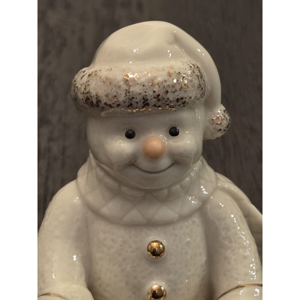 Lenox "Snowy Gift" porcelain snowman figurine,24-karat gold accents - Picture 5 of 12